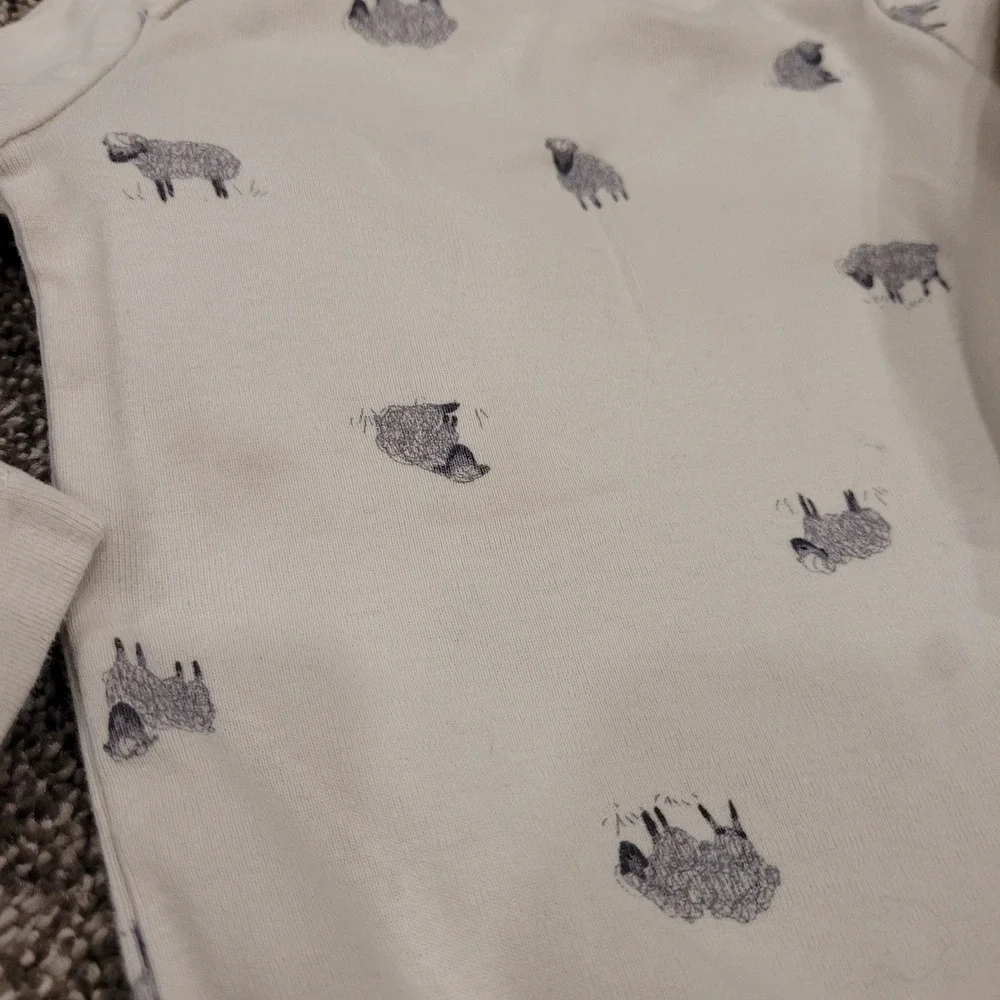 Carters Baby 18M Sheep Print Bodysuit and Gray Ribbed Suspender Pants Set 2pc